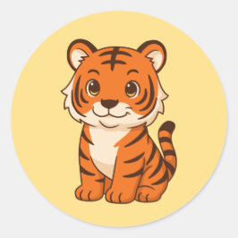 Süßer Tigerjunge auf Gelb Runder Aufkleber