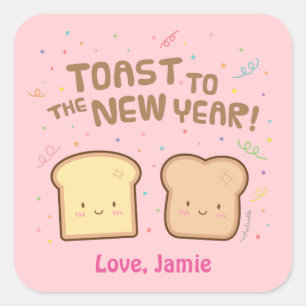 Süßer Toast aufs Neue Jahr Pun Humor Konfetti Quadratischer Aufkleber