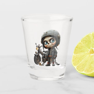Süßer Totenkopf-Biker Mondbeschienene Fahrt durc Schnapsglas