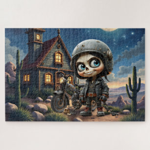 Süßer Totenkopf-Biker Mondscheinfahrt durch die Puzzle