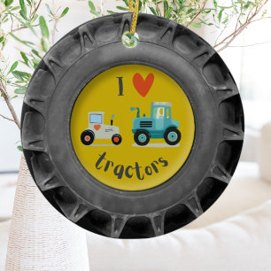 Süßer Traktorreifen-Toddlerkind-Foto-Schmuck Keramik Ornament