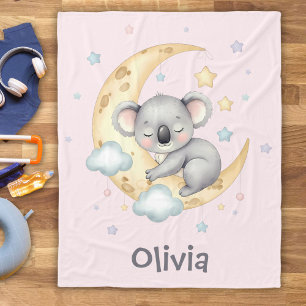 Süßer träumender Koala auf zunehmendem Mond Mädche Fleecedecke