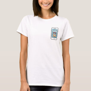Süßer trauriger Cartoon-Smartphone-Charakter mit R T-Shirt