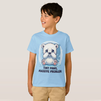 Süßer trauriger Eisbärjunger mit winzigen Pfoten u T-Shirt