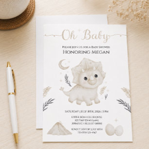 Süßer Triceratops Neutrale Dinosaurier-Baby-Party Einladung