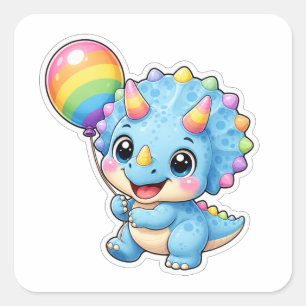 Süßer Triceratops Regenbogenballon Quadratischer Aufkleber