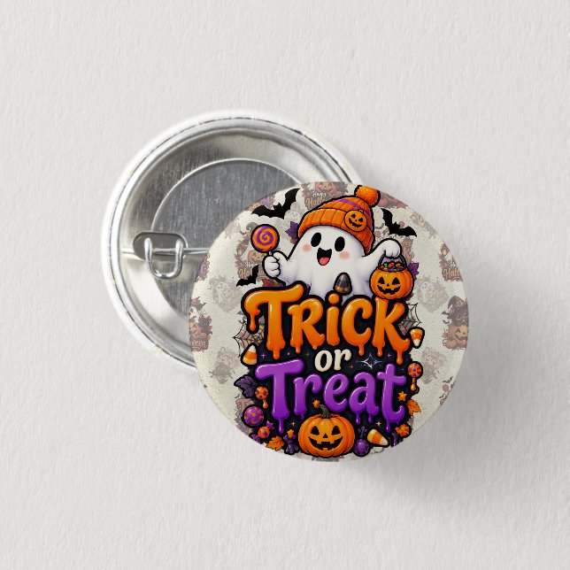 Süßer Trick-or-Treat-Geist Halloween-Knopf Button (Vorne & Hinten)
