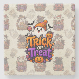 Süßer Trick-or-Treat-Geist Halloween-Leinwanddruck Steinuntersetzer