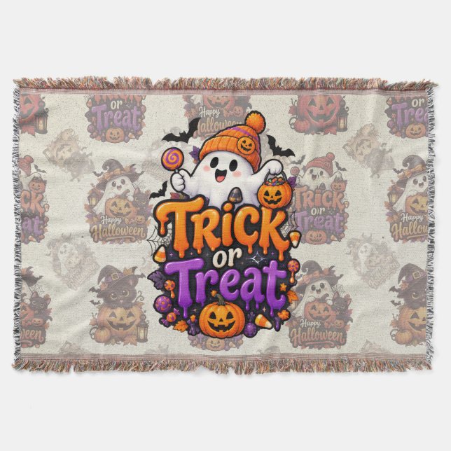 Süßer Trick-or-Treat-Geist Halloween-Webteppich  Decke (Vorderseite)