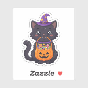 Süßer Trick-or-Treat-Schwarzer-Kater-Halloween-Süß Aufkleber