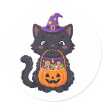 Süßer Trick-or-Treat-Schwarzer-Kater-Halloween-Süß