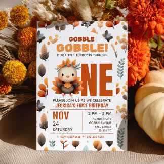 Süßer Truthahn Herbstlaub Thanksgiving 1. Geburtst Einladung