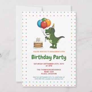 Süßer Tyrannosaurus Rex bunte Geburtstagsballons Einladung