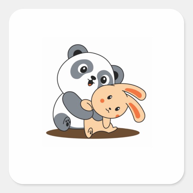 Süßer umarmender Panda und Hase Custom Sticker (Vorderseite)