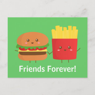 Süßer und glücklicher Burger und Pommes, Freunde f Postkarte