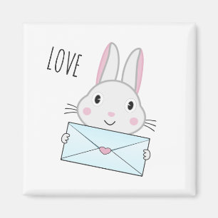 Süßer und liebenswerter Hase mit Liebesbrief Magnet
