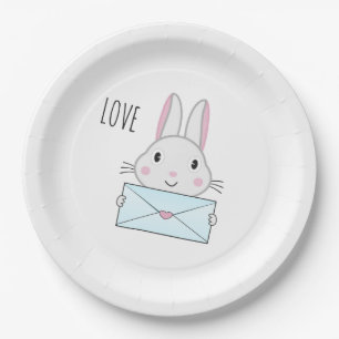 Süßer und liebenswerter Hase mit Liebesbrief Pappteller