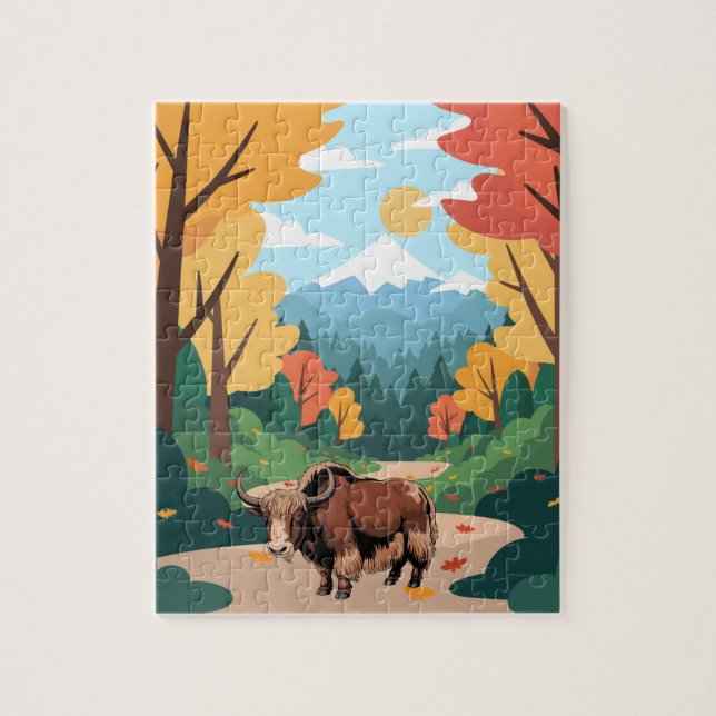Süßer und niedlicher brauner Yak Puzzle (Vertikal)