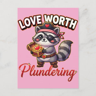 Süßer Valentins-Waschbär-Pirat-Liebe wert, geplünd Postkarte