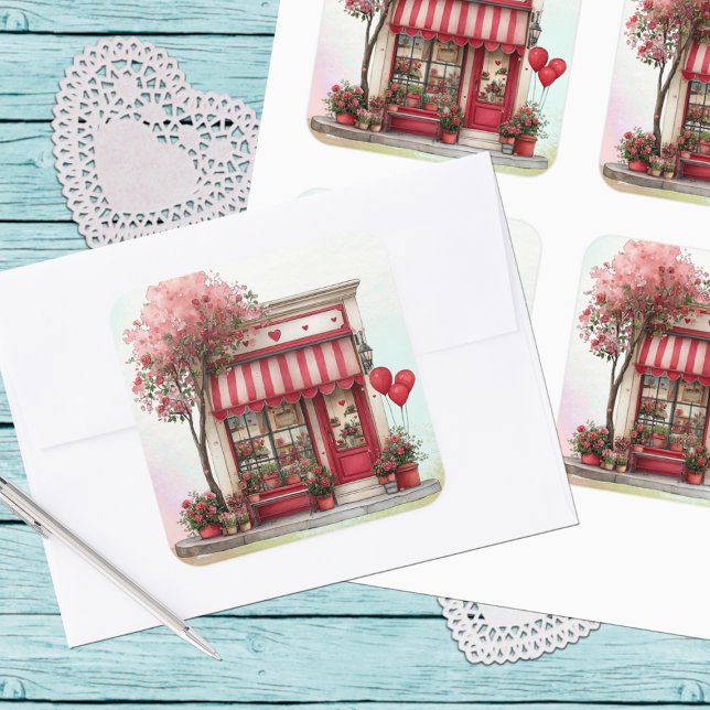 Süßer Valentinsladen Quadratischer Aufkleber (Von Creator hochgeladen)