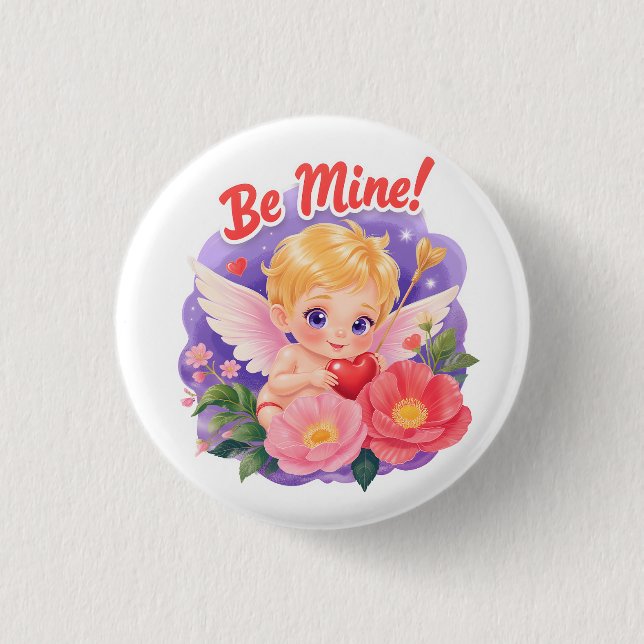 Süßer Valentinstag-Cupid mit "Sei Mein" Button (Vorderseite)