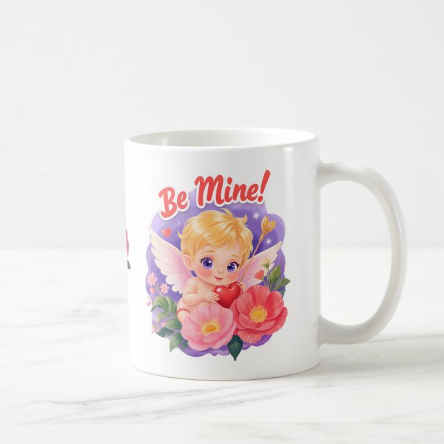 Süßer Valentinstag-Cupid mit "Sei Mein" Kaffeetasse (Rechts)
