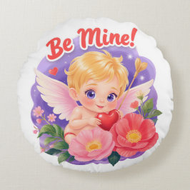 Süßer Valentinstag-Cupid mit "Sei Mein" Rundes Kissen
