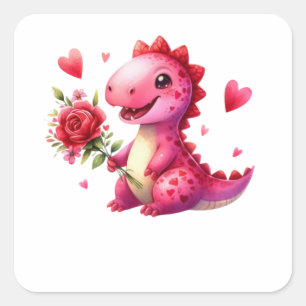Süßer Valentinstag-Dinosaurier Quadratischer Aufkleber