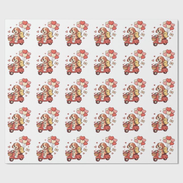 Süßer Valentinstag-Hund-Roller Custom  Geschenkpapier (Flach)