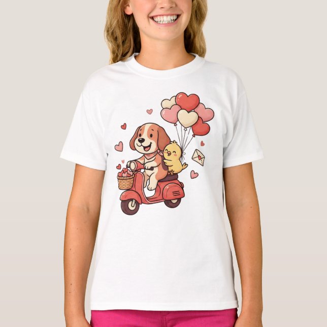 Süßer Valentinstag-Hund Roller Custom  T-Shirt (Vorderseite)
