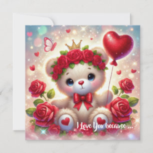 Süßer Valentinstag-Teddybär mit rotem Herzen Feiertagskarte