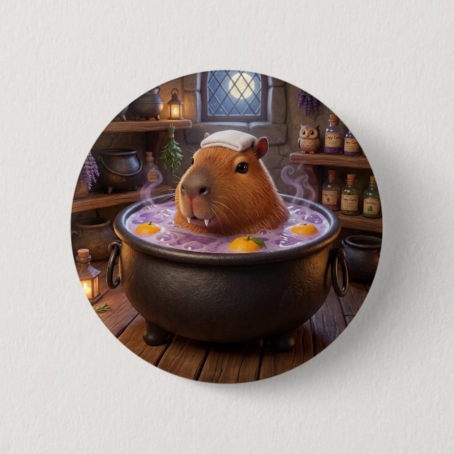 Süßer Vampir-Kessel-Bad-Capybara-Button-Pin Button (Vorderseite)