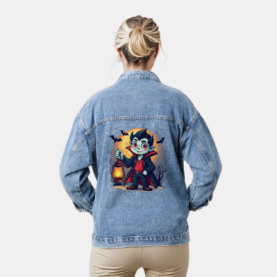 Süßer Vampir mit Laterne Kawaii Halloween Jeansjacke
