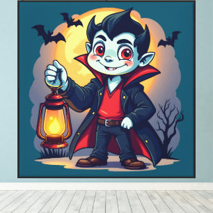 Süßer Vampir mit Laterne Kawaii Halloween Leinwanddruck