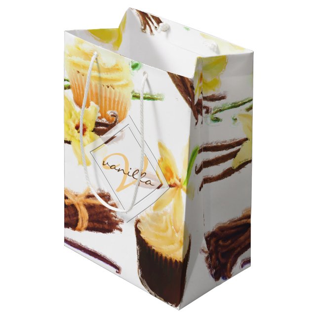 Süßer Vanilla Orchid Monogramm Mittlere Geschenktüte (Vorderseite Schrägansicht)
