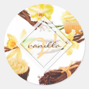 Süßer Vanilla Orchid Monogramm Runder Aufkleber