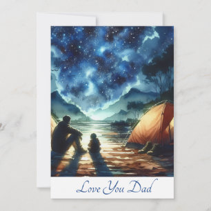 Süßer Vater und Sohn campen zusammen Aquarell Feiertagskarte