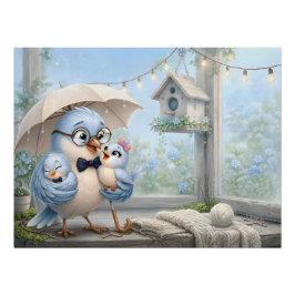Süßer Vater-Vogel & Baby Hochglanzposter Poster