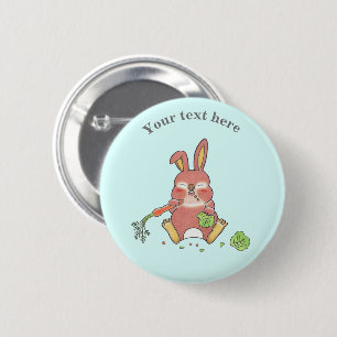 Süßer verschlafener Hase Blau Button