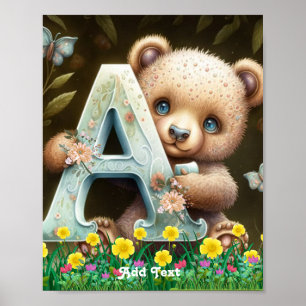 Süßer verspielter Babybär hält Alphabet A Poster