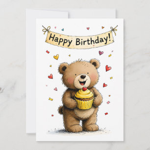 Süßer verspielter Teddybär Alles Gute zum Geburtst Karte