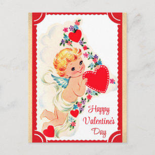 Süßer Vintage-Cupid Frohen Valentinstag Postkarte