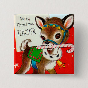 Süßer Vintage-Frohe-Weihnachten-Lehrer-Button retr Button
