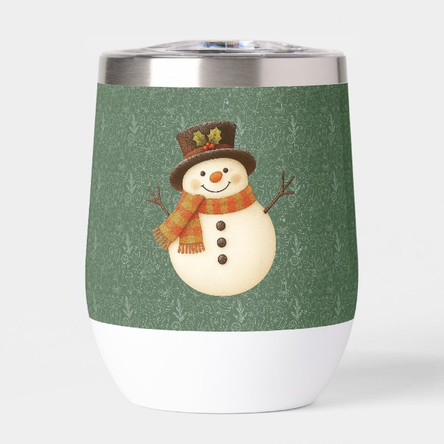 Süßer, vintage-grüner rustikaler Schneemann (Vorderseite)