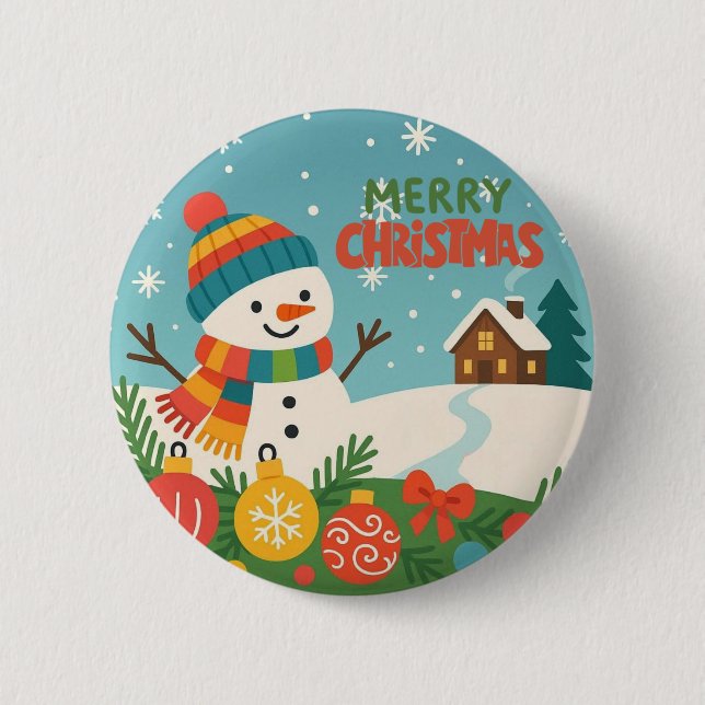 Süßer, vintage-grüner rustikaler Schneemann Button (Vorderseite)
