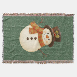 Süßer, vintage-grüner rustikaler Schneemann Decke