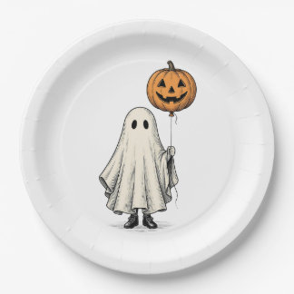 Süßer Vintage-Halloween-Geist-Kürbis-Ballon Pappteller