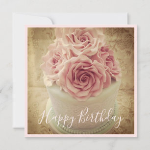 Süßer Vintage Happy Birthday Rosenkuchen Feiertagskarte