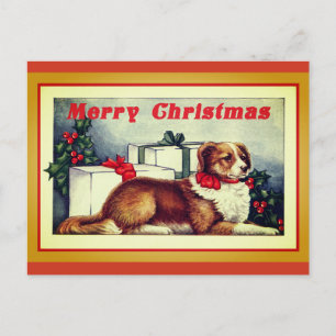 Süßer Vintage-Hund Frohe Weihnachten Postkarte