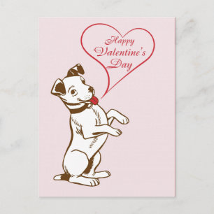 Süßer Vintage-Hund Frohen Valentinstag Rosa Postkarte